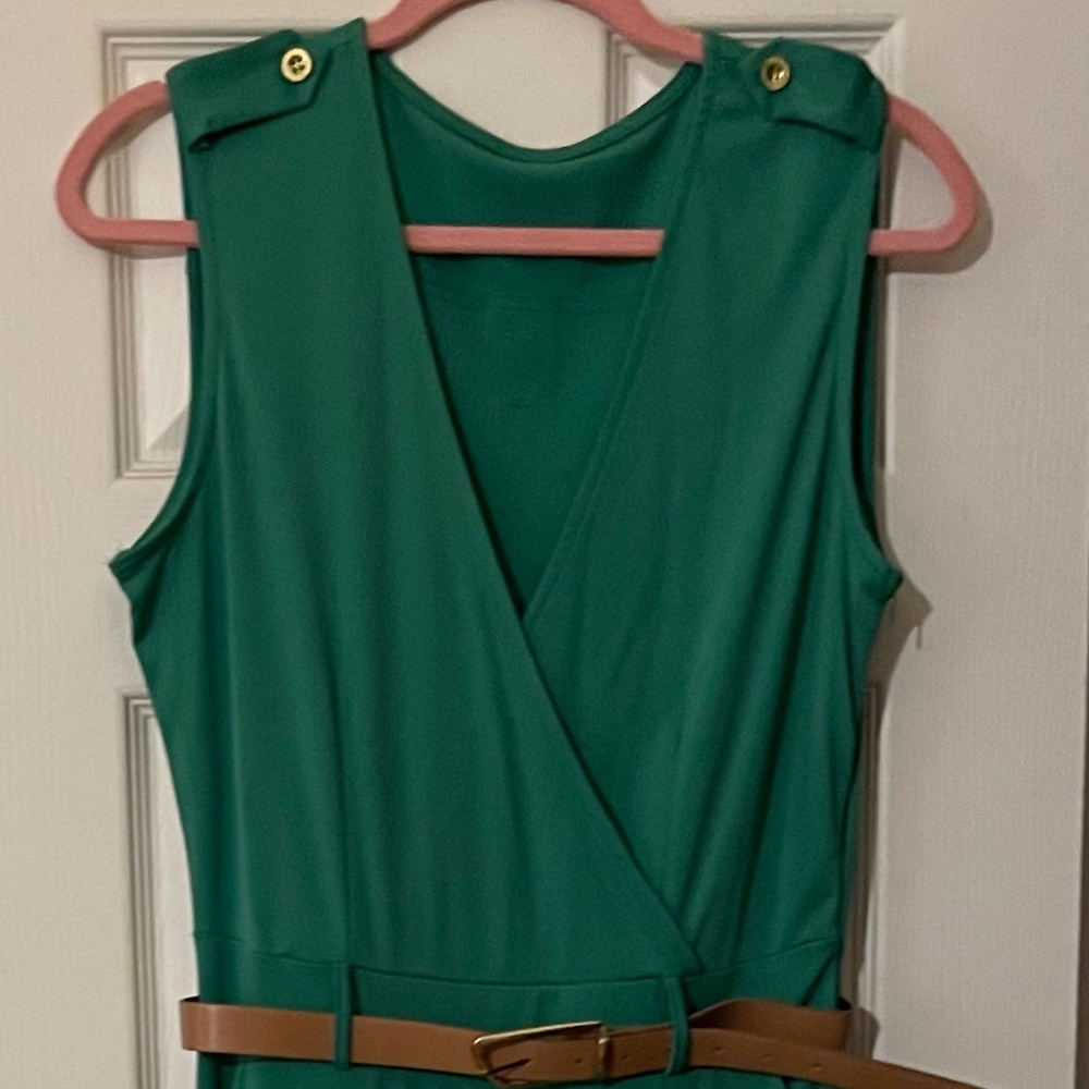 Long Wide Leg Pant Jumpsuit with Belt - Green